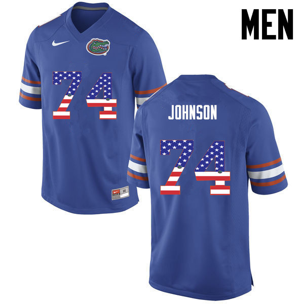 Men Florida Gators #74 Fred Johnson College Football USA Flag Fashion Jerseys-Blue